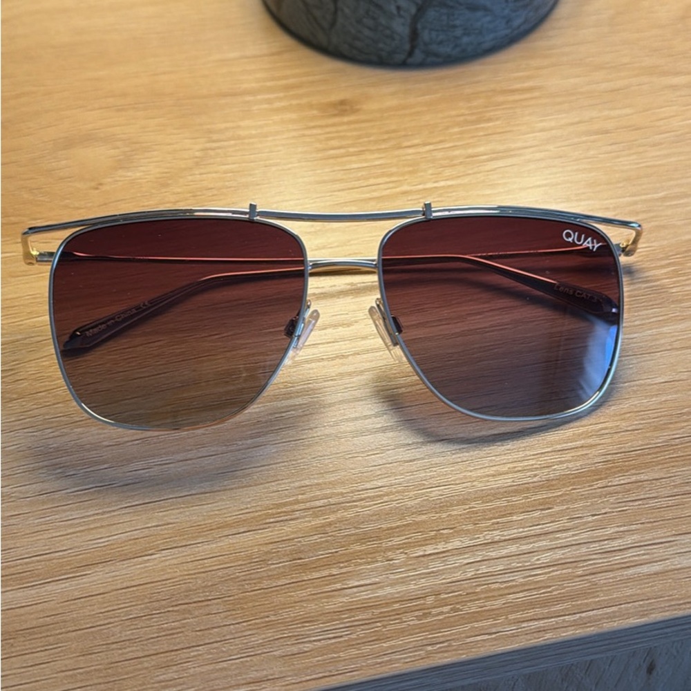 Quay Australia Silver Frame Sunglasses with Gradient Brown-Red Lenses